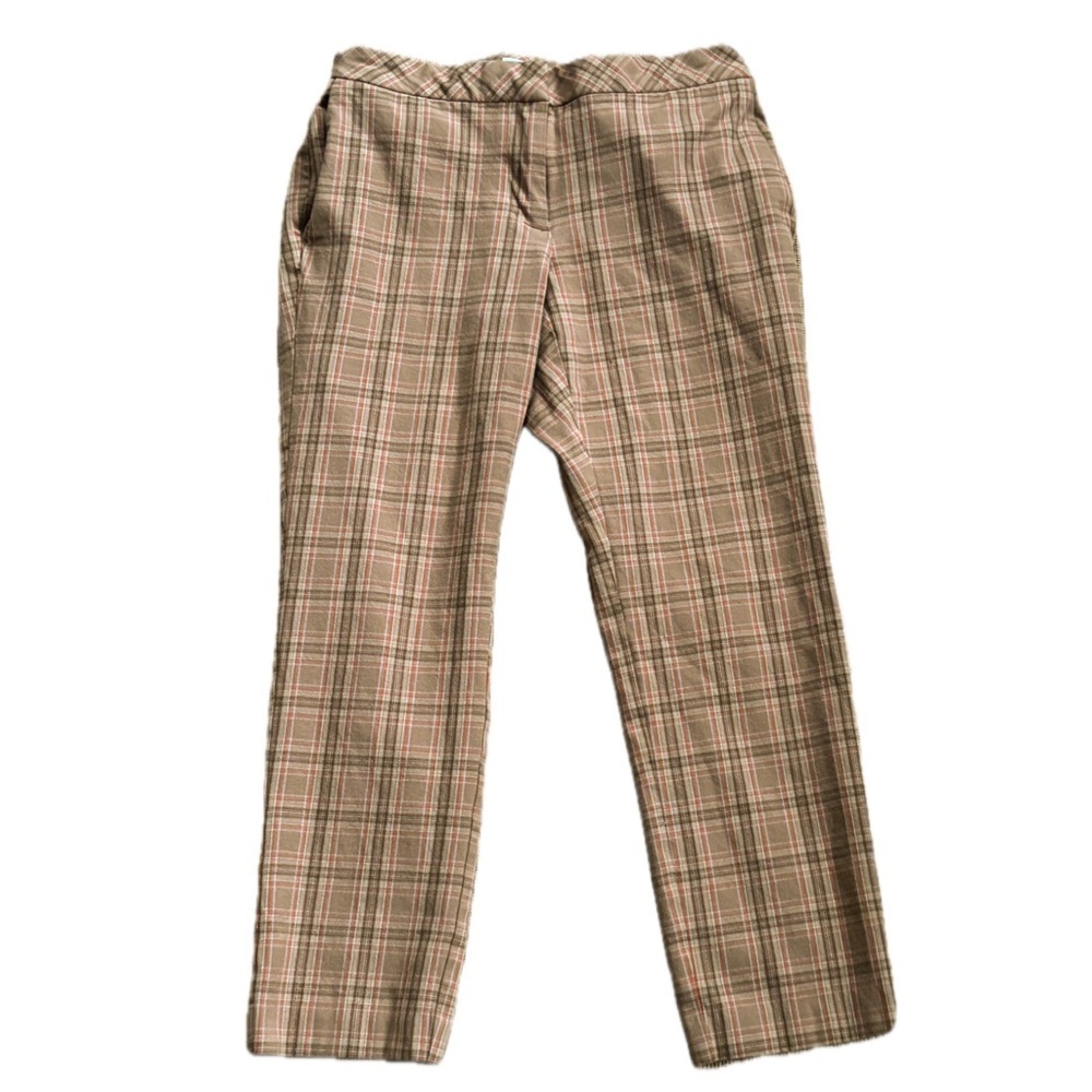 J Jill Beige Brown Orange Plaid Cropped Pants Sz 4 Petite Academia Cottage Core